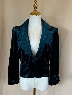 bebe Women's Teal Velvet Blazer Jacket